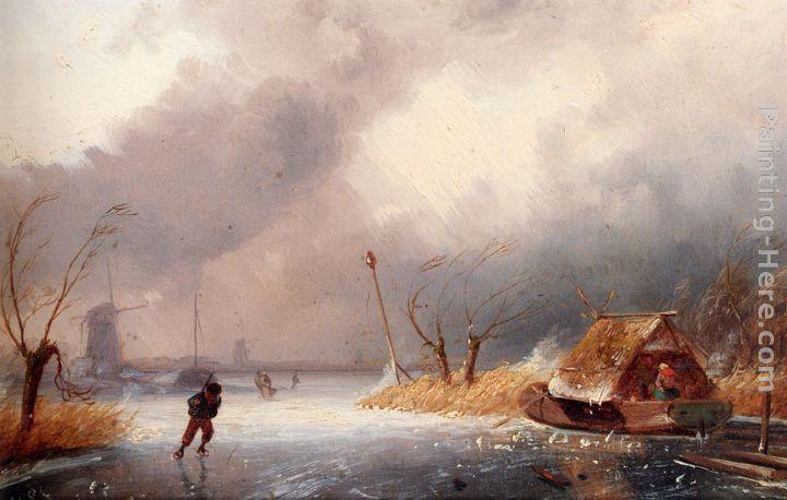 Charles Henri Joseph Leickert A Winter Landscape With Skaters On A Frozen Waterway